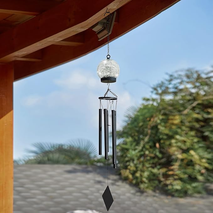 Wind Chimes Outdoor Solar Lights, 42 Inch Large Sympathy Chime 15 LED Twinkle Multi Color Crackled Glass Ball Birthday Gifts for Women Decorative Hanging in Garden, Yard, Patio, Landscape
