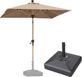 PURPLE LEAF 6.5' x 6.5' Patio Umbrella with Base Square Outdoor Table Umbrella Market Umbrella with Push Button Tilt & Crank and 8 Ribs Aluminum Outdoor Umbrella for Pool Backyard Beach, Taupe