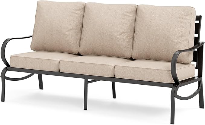 MFSTUDIO Patio Furniture Sets,Outdoor Metal Patio Conversation Sofas with 1 x 3-Seat Sofa for Garden,Beige Cushion