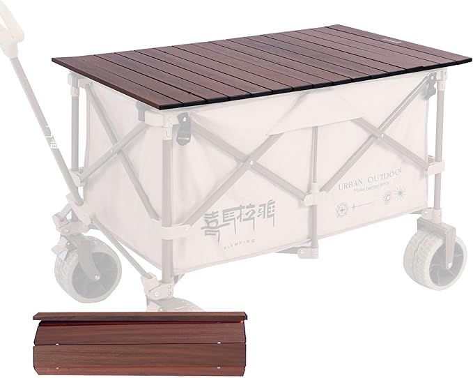 Aluminum Alloy Steel Collapsible Board Desktop Folding Table for Garden Cart Foldable Wagon Heavy Duty Foldable Metal Outdoor Camping 37.4x21.6 inch (Wood Color)