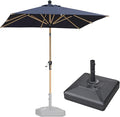 PURPLE LEAF 6.5' x 6.5' Patio Umbrella with Base Square Outdoor Table Umbrella Market Umbrella with Push Button Tilt & Crank and 8 Ribs Aluminum Outdoor Umbrella for Pool Backyard Beach, Navy Blue