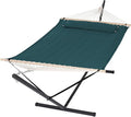 SUNCREAT Hammocks Extra Large Double Hammock with 12 ft Stand for Outside, 475lbs Capacity, Outdoor Portable Hammock with Hardwood Spreader Bar, Extra Large Pillow, Dark Green