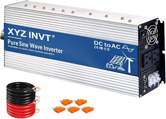 3500W Pure Sine Wave Inverter 24V to 120V AC, 7000W Peak Power - Portable Power Converter for Solar System, Off-Grid Home, RV, Truck & Camping