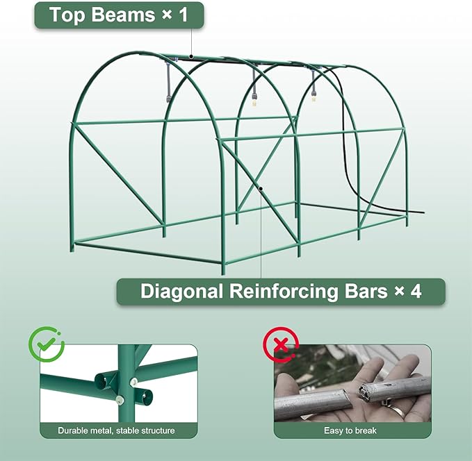 Greenhouse with Watering System, 10x7x7 Outdoor Greenhouse with 6 Mesh Windows and 1 Door, Easy Water and Irrigate Plants Green House (Green, 10x7x7 ft w/ Irrigation System)