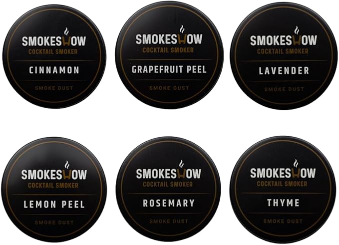 Wood Chips for Cocktail Smoker 4 oz tins. Cinnamon, Thyme, Rosemary, Lemon Peel, Grapefruit Peel and Lavender (6-Pack All Herbs & Spices)