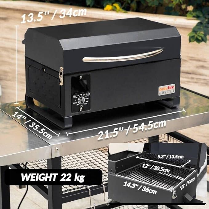 BBQ Wood Pellet Grill Smoker with Meat Probe, 2 Tiers Cooking Area, Portable Tabletop Grilling Stove for Outdoor Kitchen Cooking Smoke and Roast, RV Camping, Black GS314