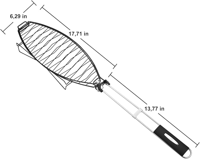 Fish Grilling Basket for Grill - Stainless Steel Basket, Non-Stick Fish Rack for Grilling with Adjustable Lock Removable Handle, Ideal for BBQ, Camping, Charcoal and Gas Grills