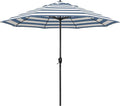 California Umbrella 9' Rd Aluminum Patio Umbrella, Crank Lift, Auto Tilt, Black Finish, Sunbrella Cabana Regatta