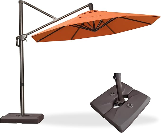 PURPLE LEAF 10FT Cantilever Patio Umbrella with Base Included Round Umbrella with 360° Rotation Aluminum Outdoor Offset Hanging Umbrella for Patio Pool, Burnt Orange