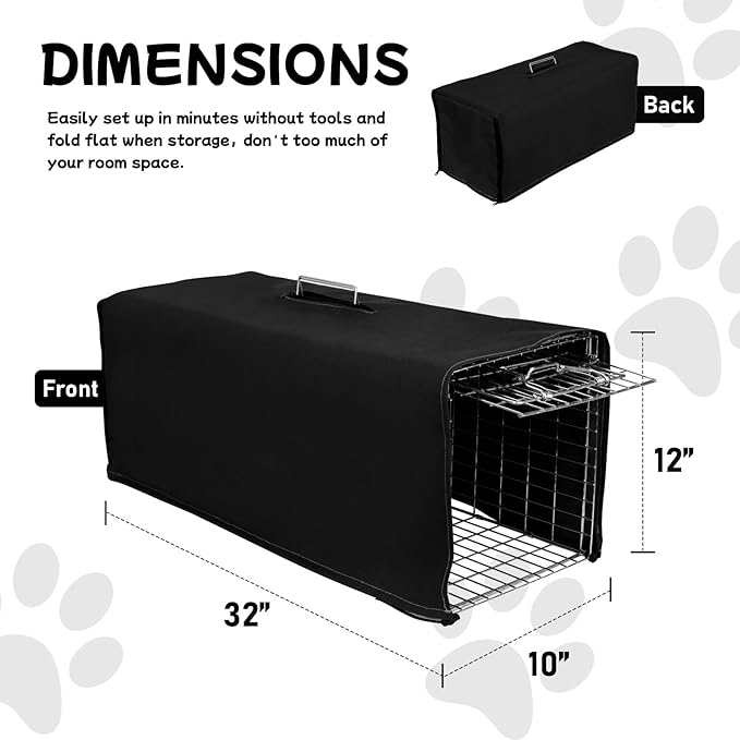 Trap Cage Cover,ONLY Cover, Cage not Included, Heavy Duty Animal Trap Cage Cover Small Animal Trap Cover for 1-Door Humane Cat Trap 32 x 10 x 12inch (Black, ONLY Cover, Cage not Included)