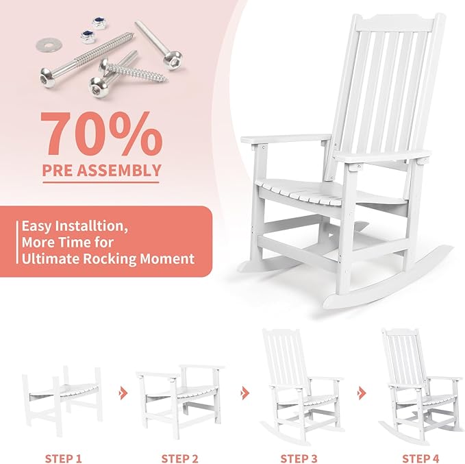 Outdoor Rocking Chairs Set of 2, Oversized All Weather High Back Porch Rocker, Patio Rockers for Outside
