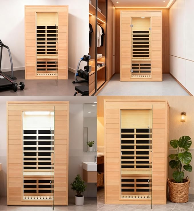 2 Person Infrared Sauna with Wood Backrest, 1500Watt Low EMF Far Infrared Sauna for Home Spa, Hemlock Indoor Personal Sauna with Blue-Tooth Speaker, 2 Reading Lights,1500W/120V/15A