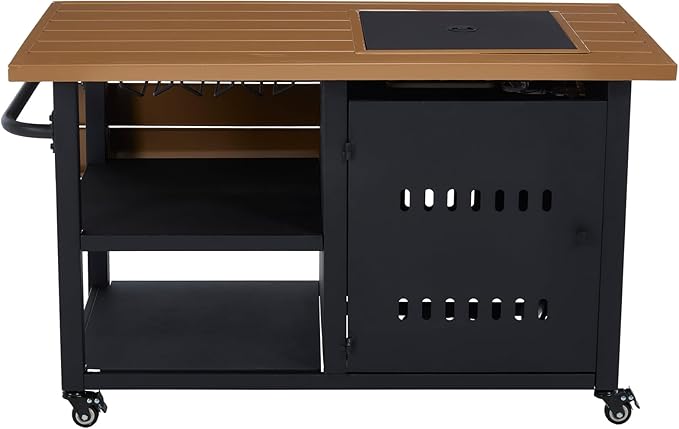 Outdoor Fire Pit, Gas Fire Pit Table with Universal Wheels, 50000 BTU Firepits for Outside, 44" Propane Fire Pit with Storage Space, Table Top Firepit for Outdoor, Deck, Black