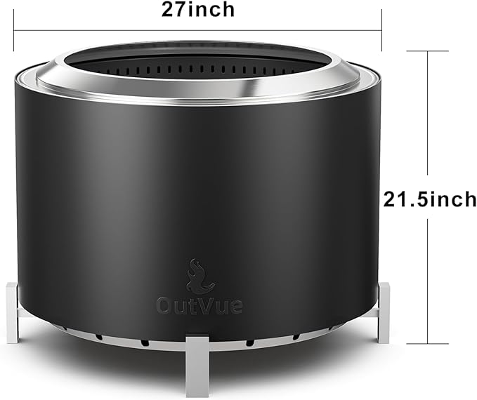 27 inch Stainless Steel Smokeless Fire Pit, Outdoor Smokeless Firepit, Wood Burning Fire Pits for Camping, Bonfire, Low Smoke Firepit for Outside (Vertical Hole)