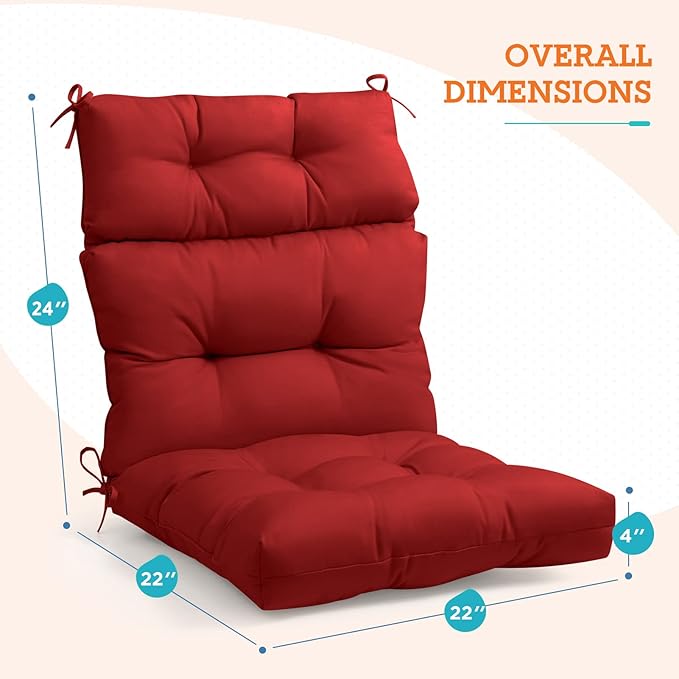 EAGLE PEAK Tufted Outdoor/Indoor High Back Patio Chair Cushions, Set of 2, 46'' x 22'', Red