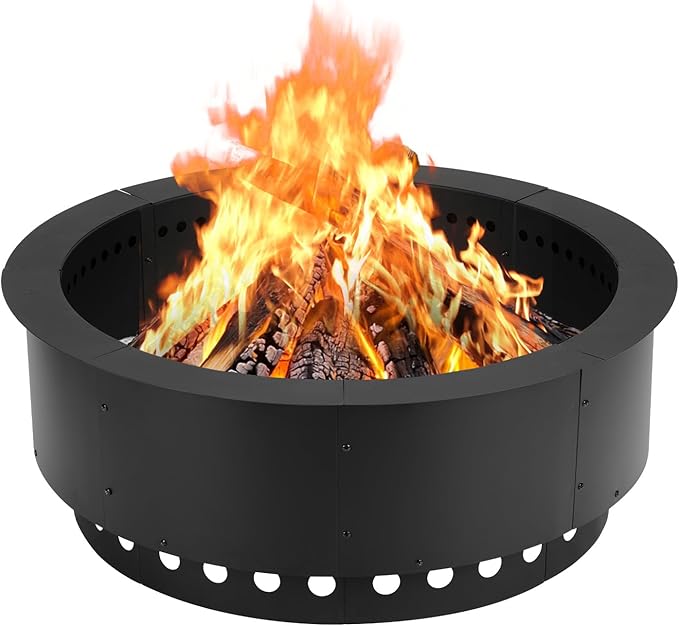 36 Inch Outer/30 Inch Inner Fire Pit Ring, Dual-Layer Design Smokeless Firepit Liner for Backyard, Beach & Camping