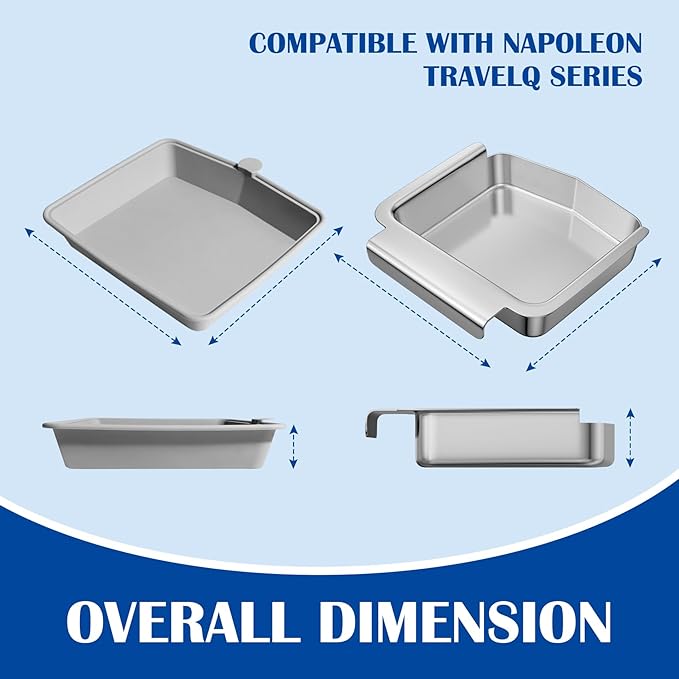 62006 Drip Pan for Napoleon TravelQ 285 Sreies TravelQ PRO285-BK Q285X-RD-1-A PRO285X-BK TQ285-BL-1 TQ240-BL Grill Parts Silicone Cup Liners/ Stainless Steel Grease Catcher for Napoleon 2 Burner Grill