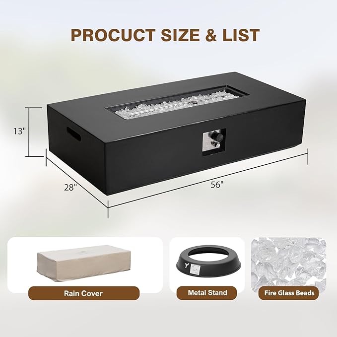 Outdoor Propane Fire Pit Table Set – Premium Marble-Like MgO Finish, 56-Inch Gas Fire Table for Patio, Garden & Backyard, Includes Rain Cover & Glass Beads