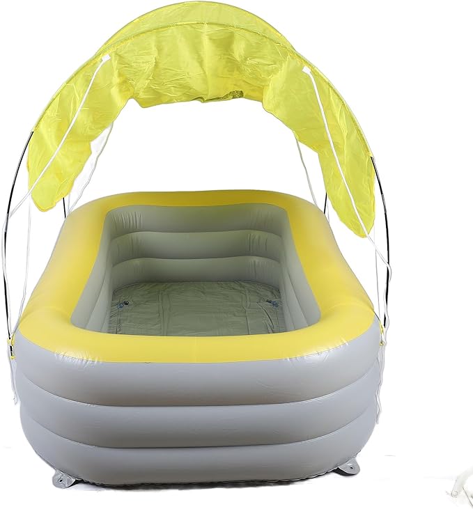 SUNGOOYUE Inflatable Pool Thickened Large Blow Up Swimming Pool with Canopy Slide for Kids Backyard, Child Friendly and Multifunctional Use (Yellow)