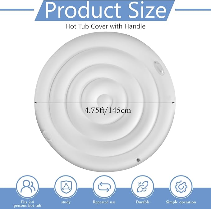 4.75 FT Inflatable Hot Tub Cover with Handle,Energy Saving Lid for Round Hot Tub,Outdoor Inflatable Hot Tub,Inflatable Insert Insulated Lid Replacement