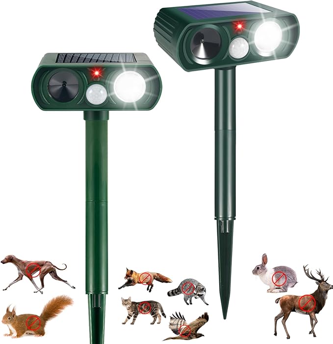 2 Pack Ultrasonic Animal Repeller Outdoor Cat Repellent Solar Deer Repellent Devices Waterproof Motion Activated Animal Deterrent Devices to Scare Squirrel Raccoon Rabbit Skunk for Yard Garden