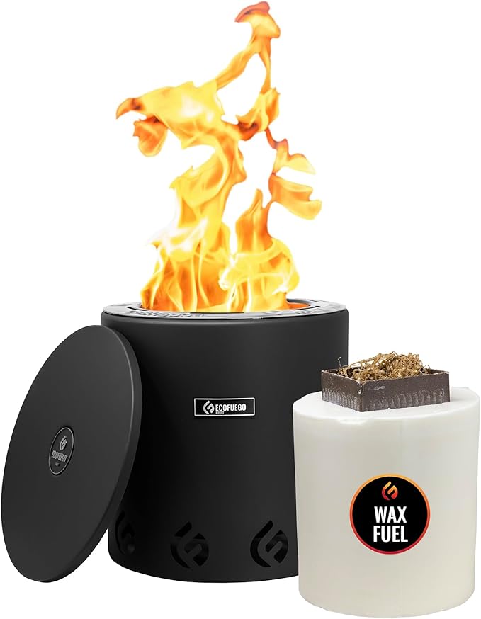 El Campo Portable Wax-Burning Fire Pit – Clean-Burning, No-Wood Fuel with 8-Hour Wax Refill – Compact and Durable for Camping, Travel, and Outdoor Use – Matte Black Finish