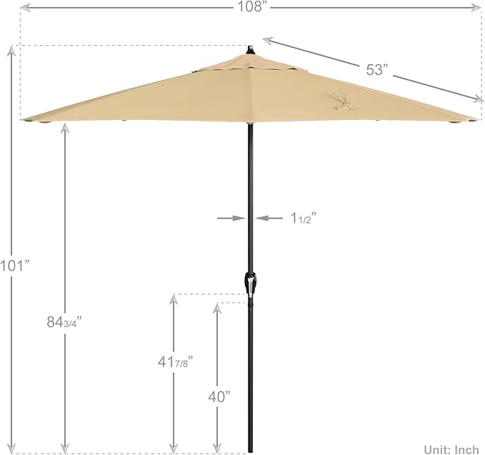 California Umbrella 9' Rd Aluminum Patio Umbrella, Crank Lift, Auto Tilt, Black Finish, Sunbrella Antique Beige