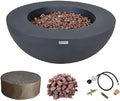Elementi | Lunar Gas Fire Pit Cast Concrete 42" Round Fire Table, Outdoor Fire Pit Electronic Ignition | Canvas Cover, Lava Rock Included | Dark Gray (Natural Gas)