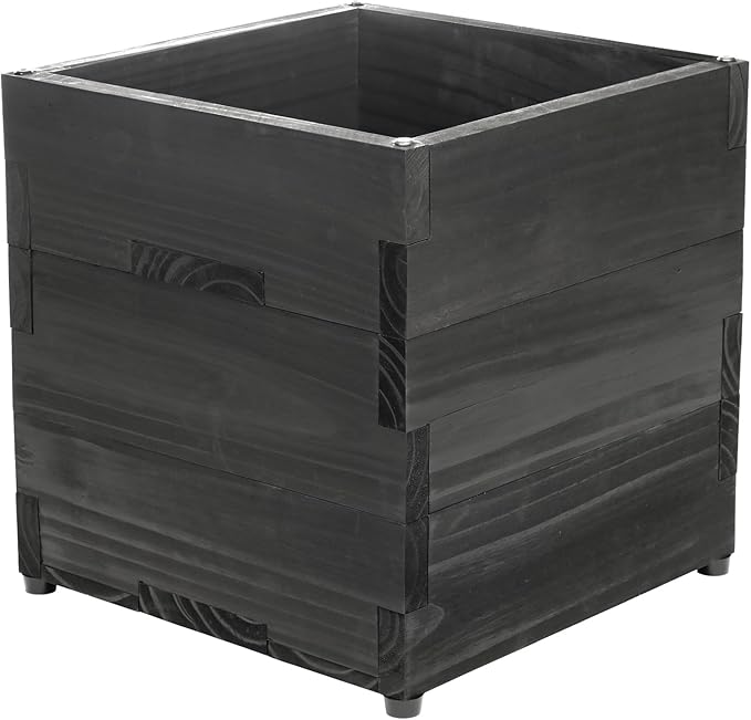 Extra Large Decorative Wooden Planter w/ Universal Pole Support for String Light Poles, Umbrellas, Bird Feeders. Solid Wood Outdoor Garden Box for Plants(Does not include Pole), 17"x17"x18", Black