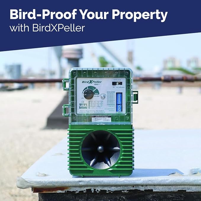 Bird-X BirdXPeller Pro Electronic Version 1, Sonic Bird Decoy Device, Perfect for Pigeons, Starlings, Sparrows, and Gulls, Covers up to 1 Acre, 3-5 kHz Frequency (Pack of 8)