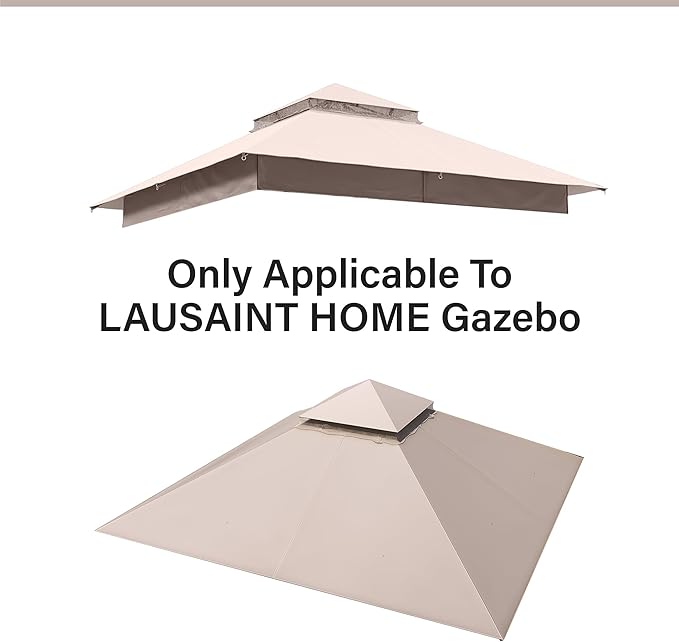 LAUSAINT HOME Gazebo Replacement Canopy Top 8'x8', Removable Vented Double Top Cover, UV-Protected, 100% Polyester, for Backyard, Garden, Lawn, Khaki