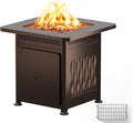 EAST OAK 28" Upgraded Outdoor Propane Fire Pit Table | 52,000 BTU Gas Fire Pit Table for Outside with Magnetic Lid | Storage Basket & Lava Rocks | CSA Certified for Patio, Garden & Backyard | Brown