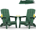 Folding Adirondack Chair 2 Pack, HDPE All-Weather Fire Pit Chairs, Plastic Adirondack Chairs with 2 Cup Holder, Outdoor Lawn Chair for Patio Garden (Green)