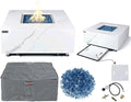 Elementi+ | Bianco Gas Fire Pit | Marble Porcelain & Metal Frame | 40" Square Fire Table | Electronic Ignition | Canvas Cover, Fire Glass & Burner Lid Included | White | Propane Gas