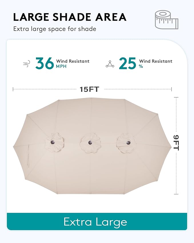 SERWALL HDPE Patio Furniture Set with 15FT Double Side Patio Umbrella, All Weather Wood-Like Outdoor Sofa Sectional Couch, Blue Patio Furniture with Grey Cushions