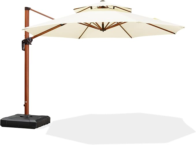 PURPLE LEAF 11ft Patio Umbrella Outdoor Round Umbrellas Large Cantilever Umbrella Windproof Offset Umbrellas Heavy Duty Sun Umbrella for Garden Deck Pool Patio, Cream