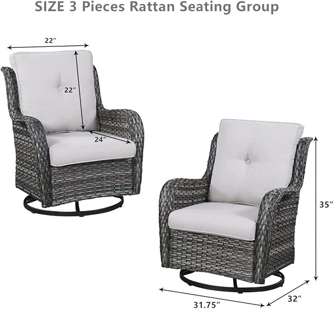 HUMMUH 6 Pieces Patio Furniture Set with Fire Pit Table Outdoor Conversation Set PE Wicker Patio Couch Swivel Glider Chairs Ottomans for Balcony Garden,Lawn,Deck