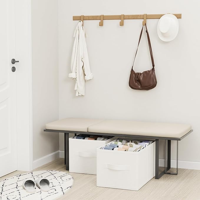 2 Pack Shoe Storage Bins, Fits Up to 24 Pairs, Foldable Space-saving Closet Organizers System, Clothes Basket with Reinforced Handles, 16.5 x 12.6 x 10.2 In, White & Ivory, XSNX02W-2