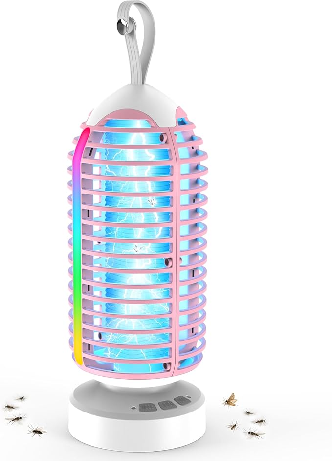 Bug Zapper Outdoor, Mosquito Zapper Indoor Electric Fly Zapper Rechargeable Mosquito Killer with Color Changing LED Lights, Auto On/Off, 4000mAh Fly Trap for Home Backyard, Patio, Camping