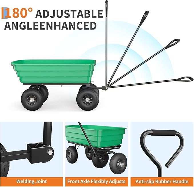 Heavy Duty Garden Dump Cart, 600LB Yard Utility Cart with All-Terrain Wheels & Quick-Release, Gardening Cart
