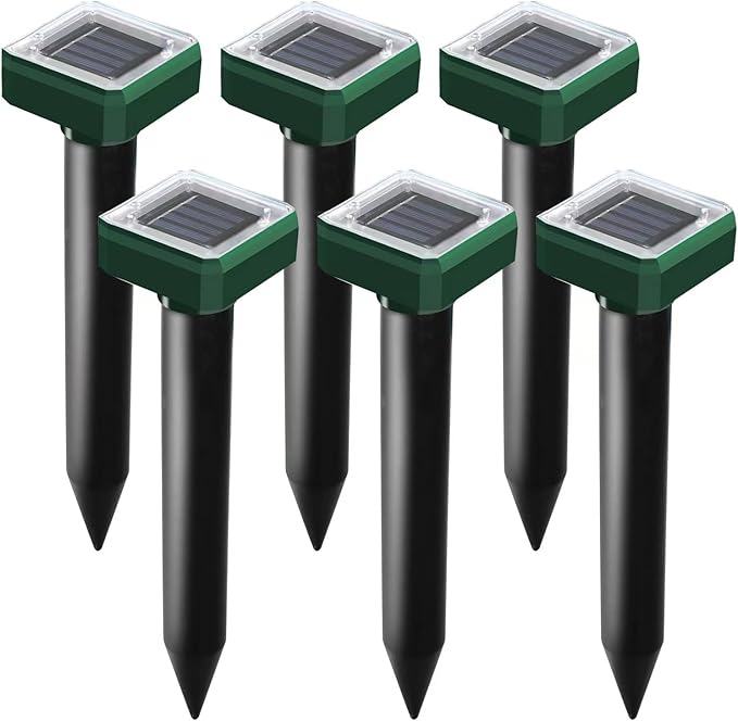 Mole Repellent Solar Powered, 6 Pack Solar Mole Repellent Ultrasonic for Vole, Snakes, Gopher, Waterproof Sonic Vole Deterrent Spikes,Snake Gopher for Garden and Yard