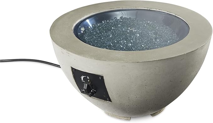 Outdoor GreatRoom Co Propane Fire Pit Table - Cove Gas Fire Pits for Outside Patio - 42 Inch Round Bowl Concrete Firepit Fire Table with Glass Tabletop Cover, Tempered Clear Glass Gems, 105,000 BTU