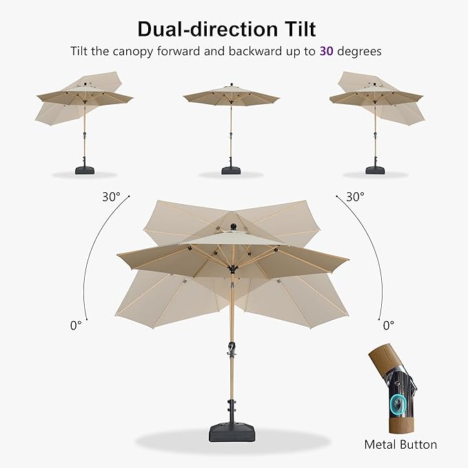 PURPLE LEAF 8 Feet Market Umbrella with Base Patio Umbrella Round Outdoor Table Umbrella with Push Button Tilt & Crank and 8 Ribs Aluminum Outdoor Umbrella for Garden Deck Balcony, Beige
