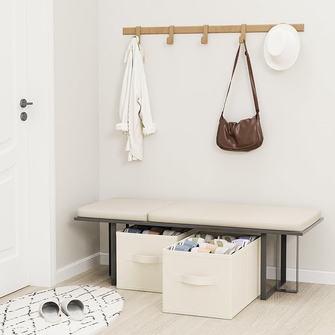 2 Pack Cube Shoe Organizer, Fits Up to 24 Pairs, Foldable Space-saving Storage Container Bins, Closet Organizers System with Reinforced Handles, 16.5 x 12.6 x 10.2 In, Beige, XSNX02BE-2