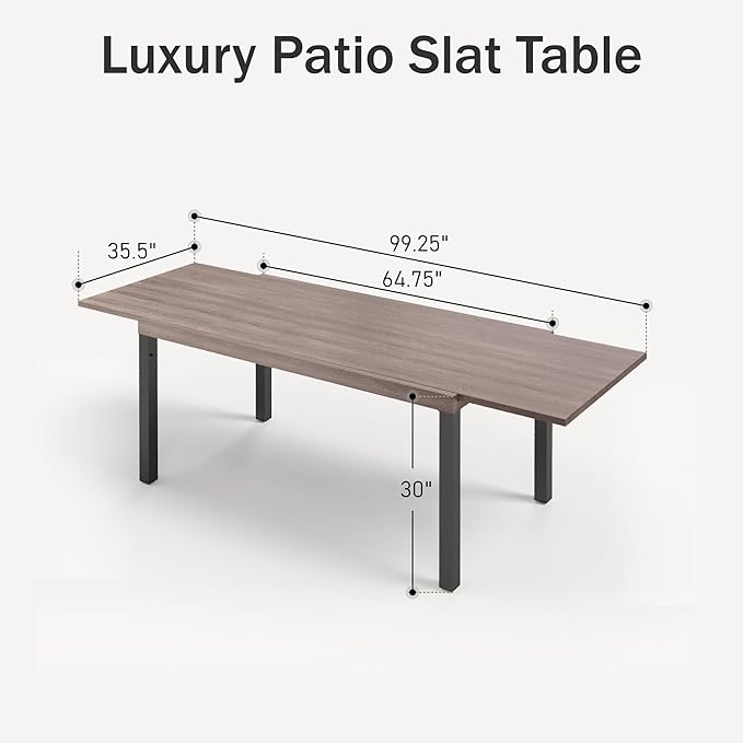 PHI VILLA Outdoor Metal Expandable Dining Table, Wood-Like Wrought Iron Extendable Table for 6-8 Person, Heavy-Duty Large Rectangular Table Furniture for Patio, Deck, Backyard, Porch