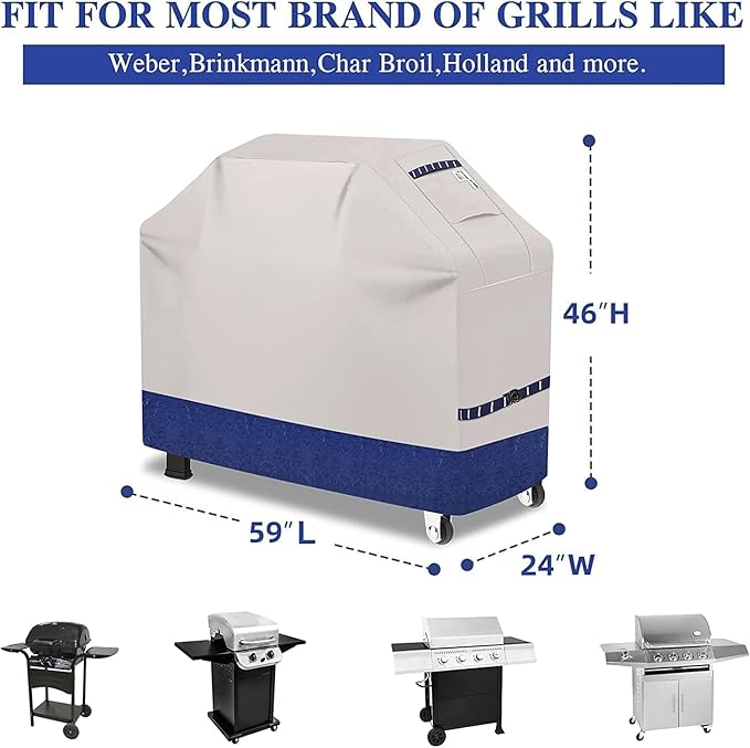 59" Grill Cover for Outdoor Grills Waterproof Fade Resistant Heavy Duty BBQ Covers, All Weather Protection Gas Grill Cover for Weber, Genesis, Charbroil