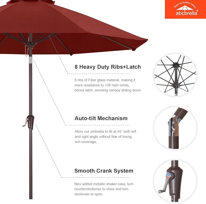 ABCCANOPY OLEFIN® 5-Year No Fading 9FT Patio Umbrella, Outdoor Table Umbrella with 8 Sturdy Ribs for Deck, Backyard, Yard (Burgundy)