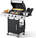 MELLCOM Upgraded 36,000 BTU Stainless Steel Burner Barbecue Grill, 3 Burner BBQ Propane Gas Grill with Cast Iron Grates & Side Stove for Patio, Camping, Outdoor Cooking