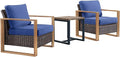 Rilyson 3 Piece Wicker Patio Furniture Set,Patio Bistro Set with 2 Rattan Armrest Chairs and 1 Side Table,Sturdy Frame,All-Weather PE Wicker,Wide Armrest,Deep Seating and Thick Cushions(Brown/Blue)