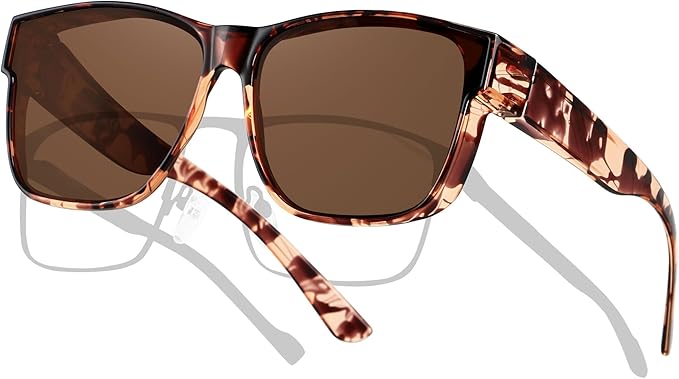 ANDWOOD Fit Over Glasses Polarized Sunglasses for Women Men Oversized Square Shades UV400 Protection